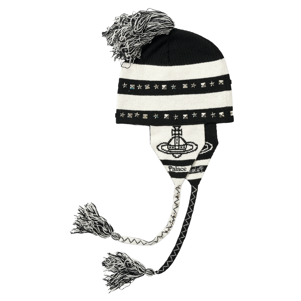 Buy Palace x Vivienne Westwood Orb Knit Earflap Beanie 'Black/White' -  P26VWBN001 | GOAT DE