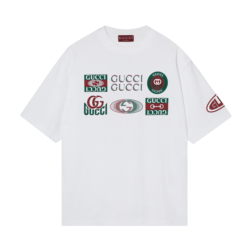 Buy Gucci Multi Logo T-Shirt 'White' - 784361 XJGQY 9074 | GOAT