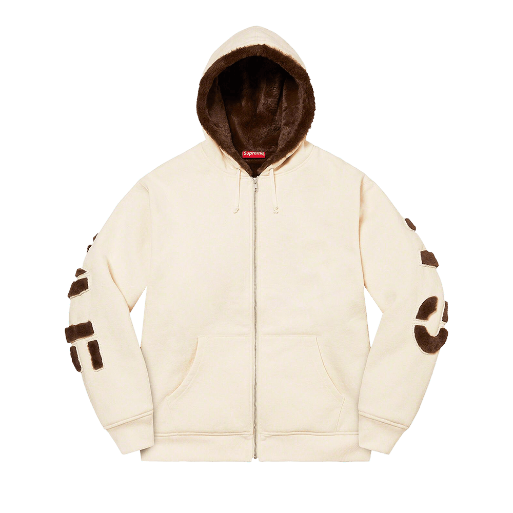 Size xxl Supreme Faux Fur Lined Zip Up Hooded Sweatshirt 'Natural'