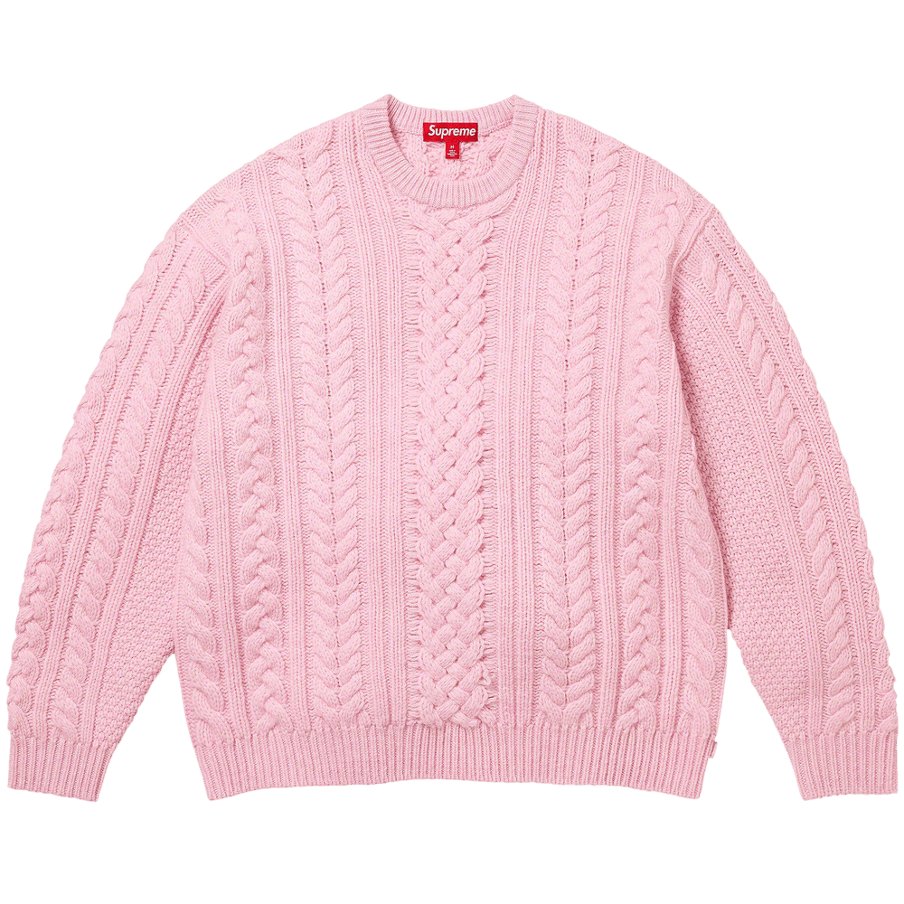 Size l Supreme Applique Cable Knit Sweater Pink