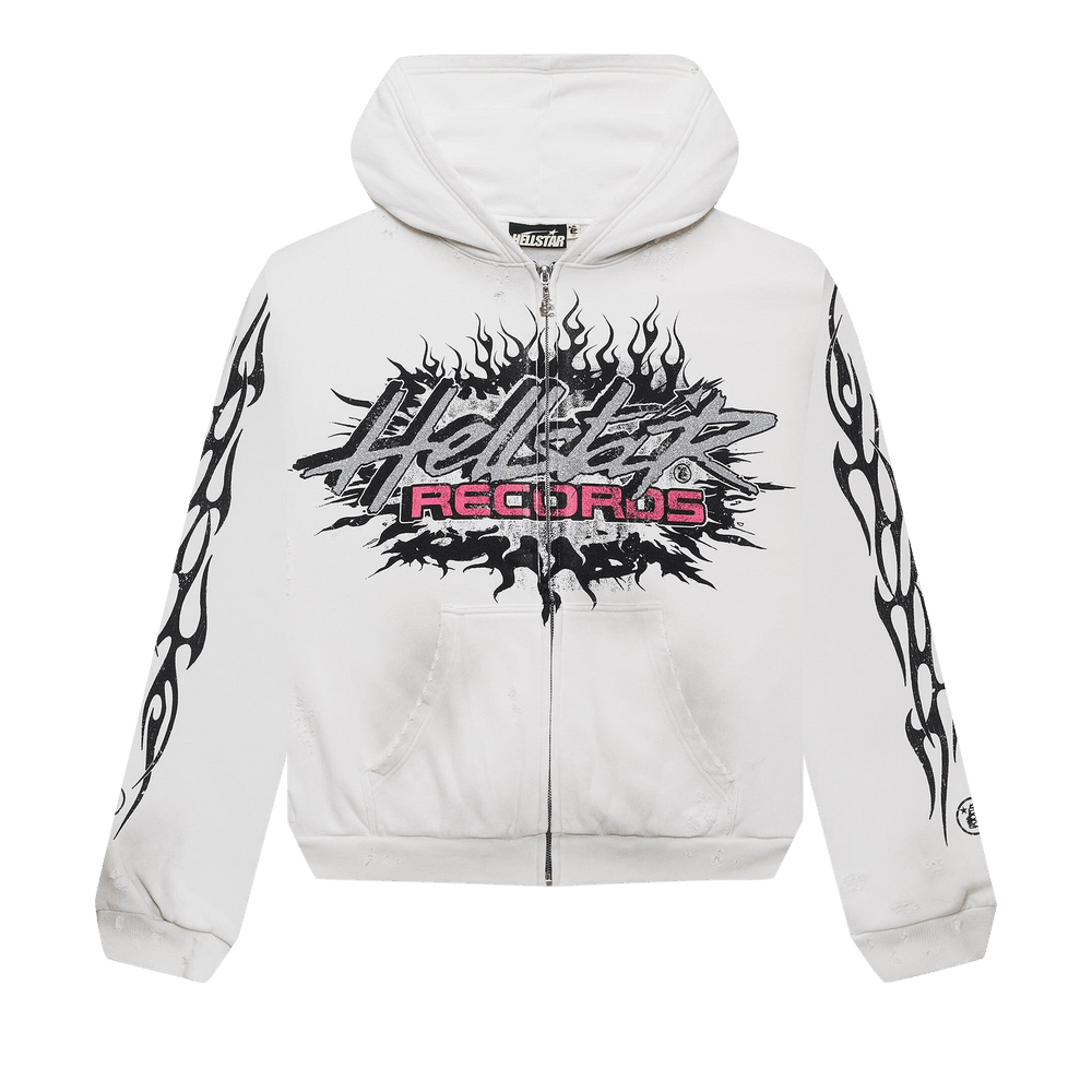 Buy Hellstar Records Glitter Zip Up Hoodie 'White' - HS01HOO001