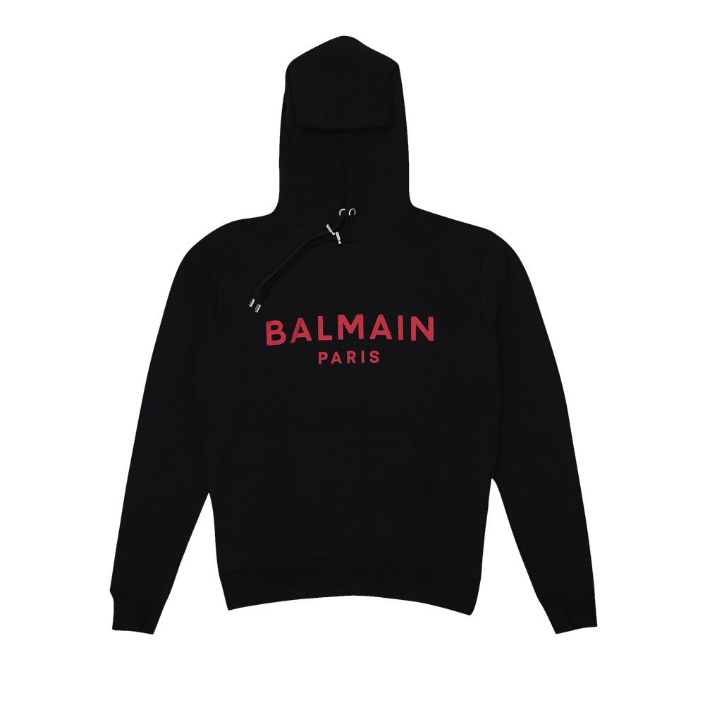 Buy Balmain Logo Printed Drawstring Hoodie 'Black/Red