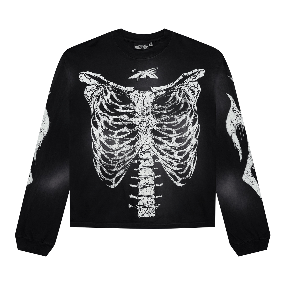 1/1Hokowa Destryed Black Skelton Shirt Hellstar Skeleton Long 
