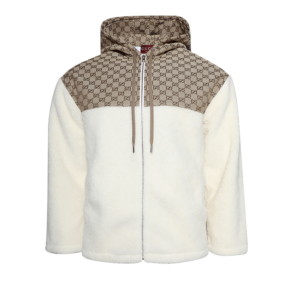 Buy Gucci Intarsia Wool Fleece Zip Jacket 'White/Camel' - 798503