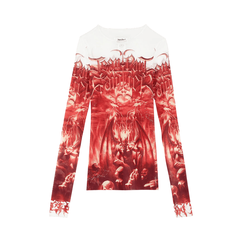 佐藤jean paul gaultier long sleeve Buy Jean Paul Gaultier Mesh Long-Sleeve Printed Diablo Top 'White