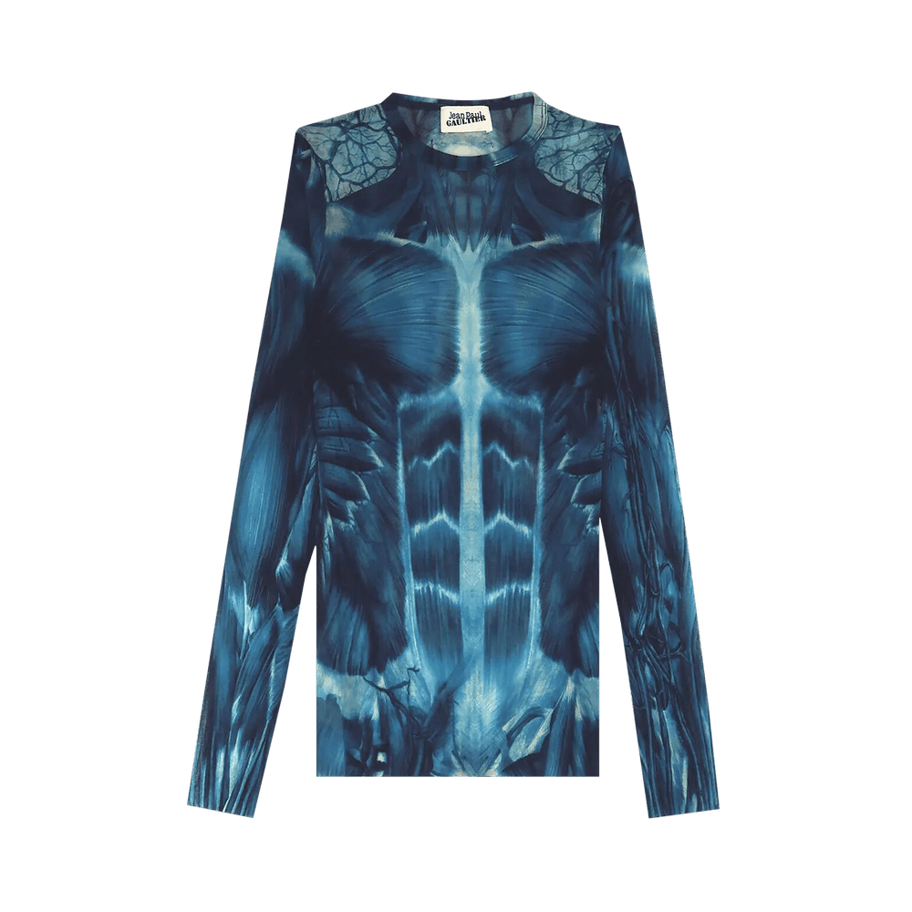 Buy Jean Paul Gaultier Ecorche Mesh Printed Long-Sleeve 'Blue