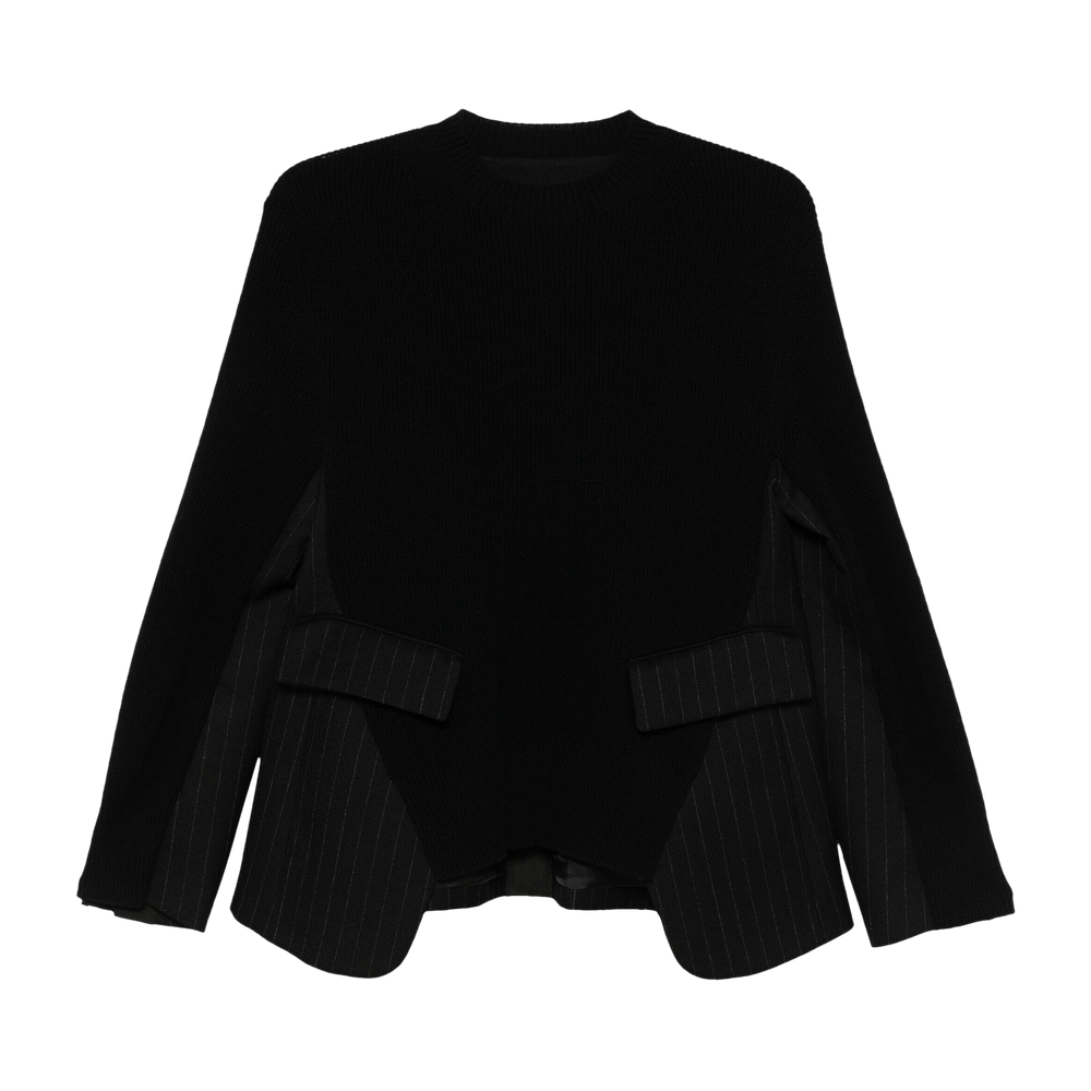 Buy Sacai Chalk Stripe x Knit Pullover 'Black' - 24 07421 001 | GOAT