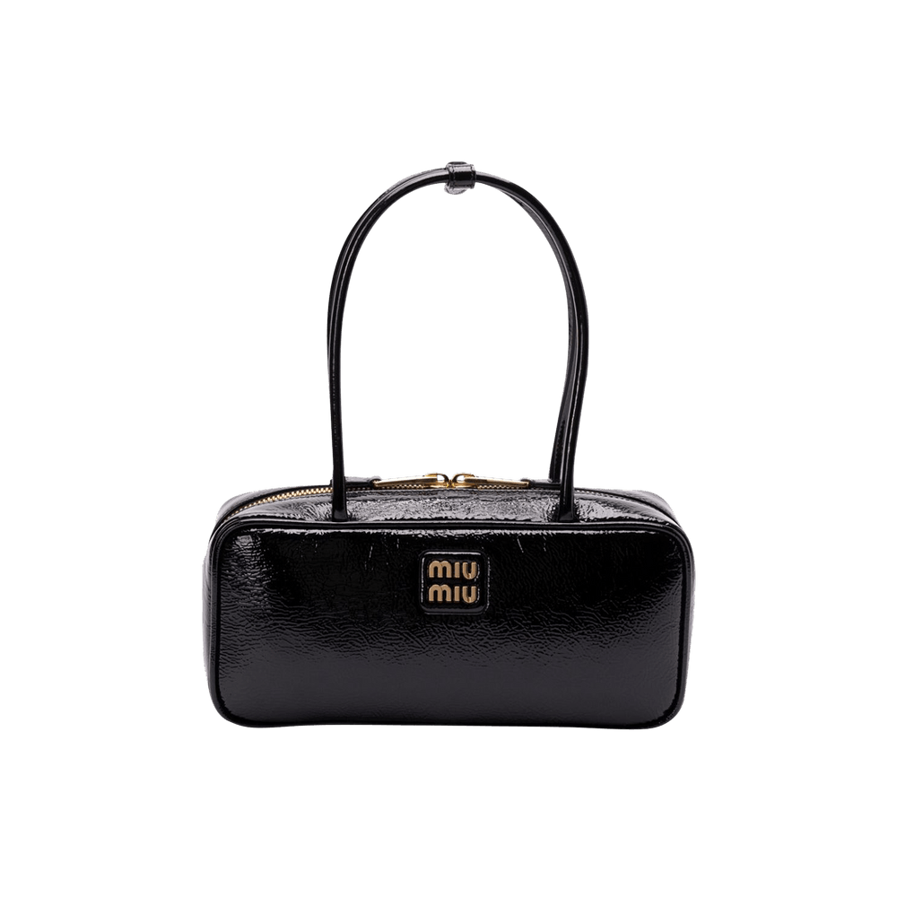 Miu Miu｜ (5BB172 2CRW F0002) ブラック レザー トップハンドルバッグ | Miu Miu