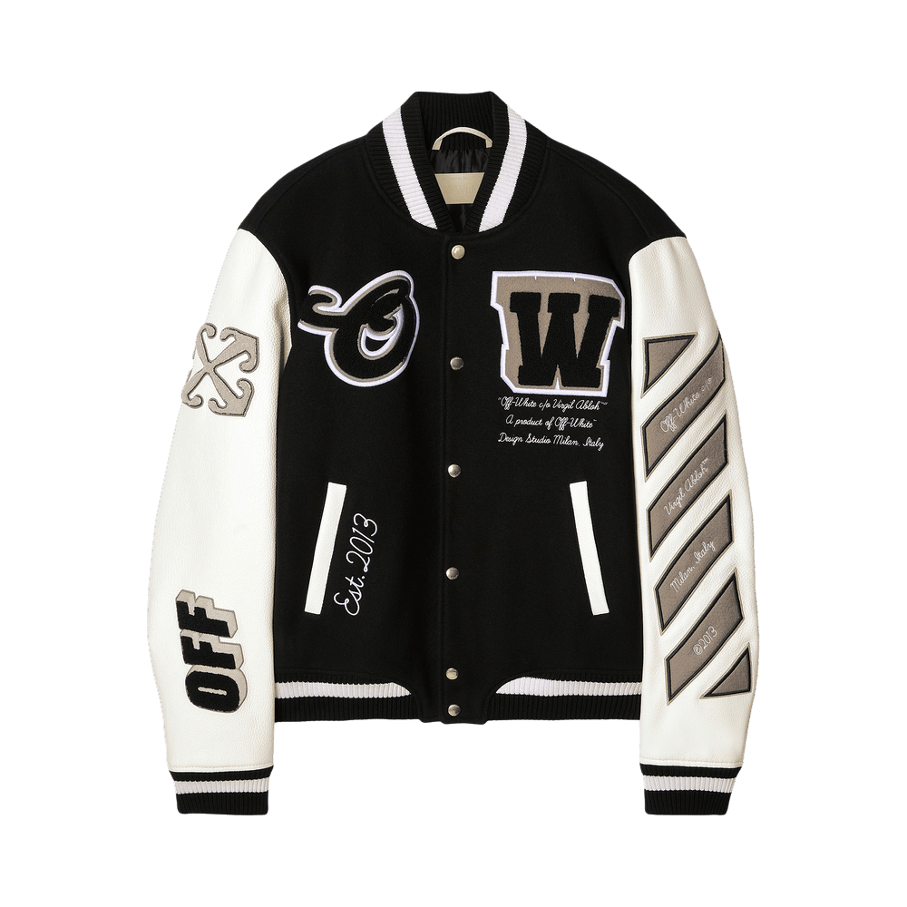 ジャケット・アウター off-white varsity jacket Off-White Varsity Patch Bomber Jacket | Black | FARFETCH