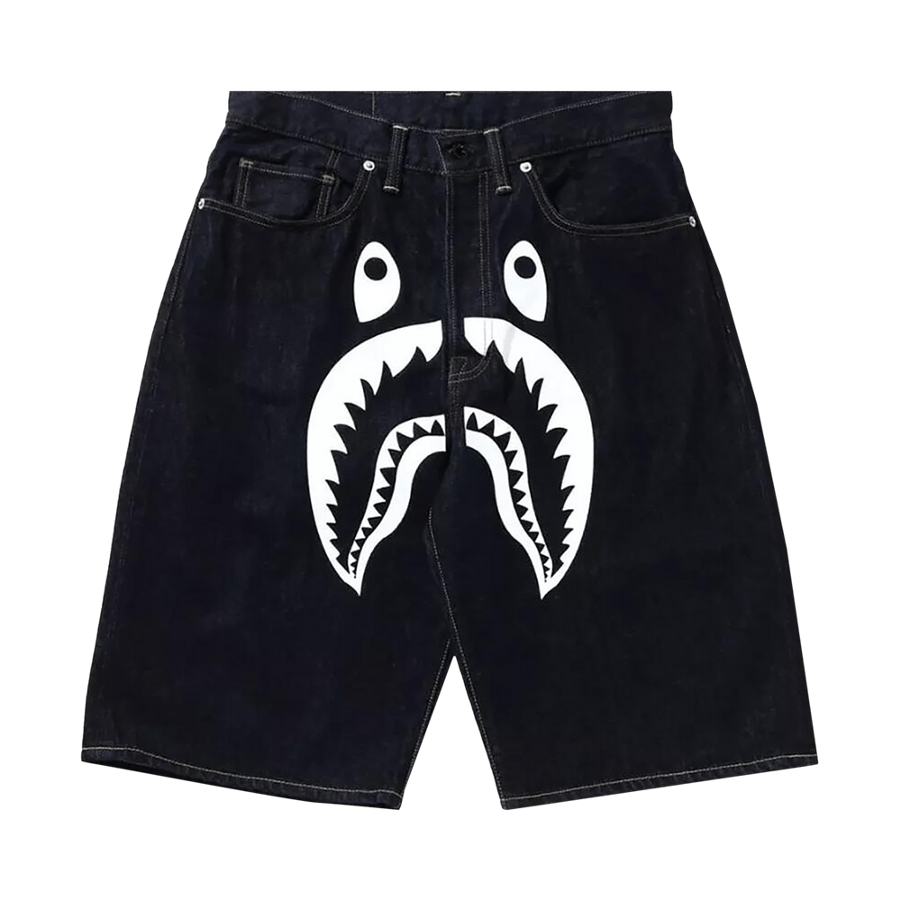 Bape Shark Denim Shorts Navy/White Price in India | Culture Circle