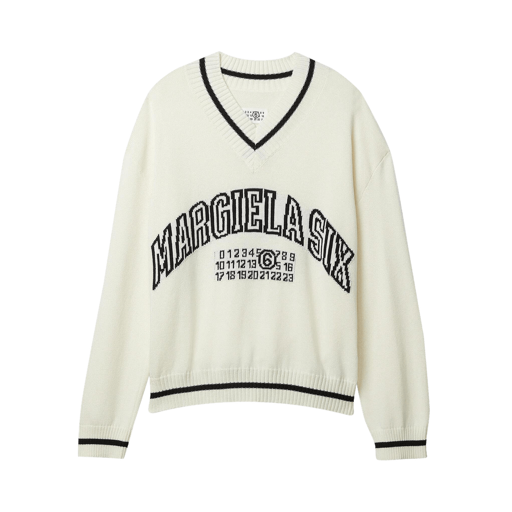 MM6 Maison Margiela Varsity Jaquard V-Neck Off White
