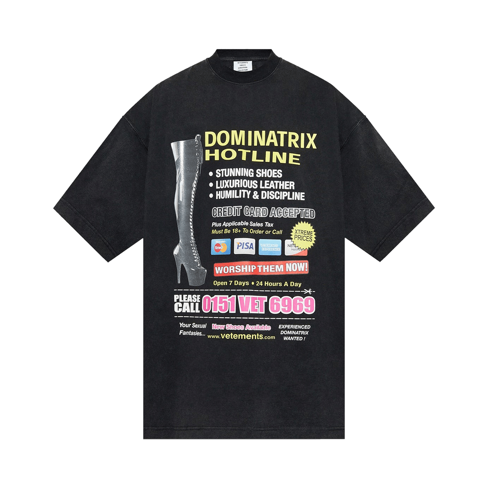 VETEMENTS Dominatrix Hotline オーバーサイズ コットン Tシャツ VETEMENTS - Dominatrix Hotline Oversized T-Shirt — SUPERMRKT