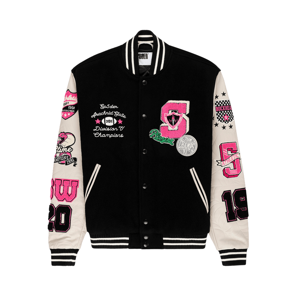 Buy Sp5der Division 5 Varsity Jacket 'Black' - JK005SS25BLK | GOAT