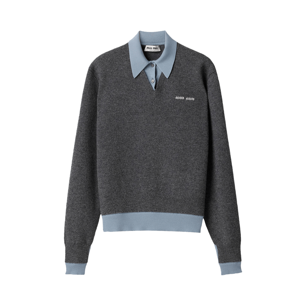 Buy Miu Miu Cashmere Wool Polo 'Grey/Blue' - MMLA61 16ON F0JQG | GOAT