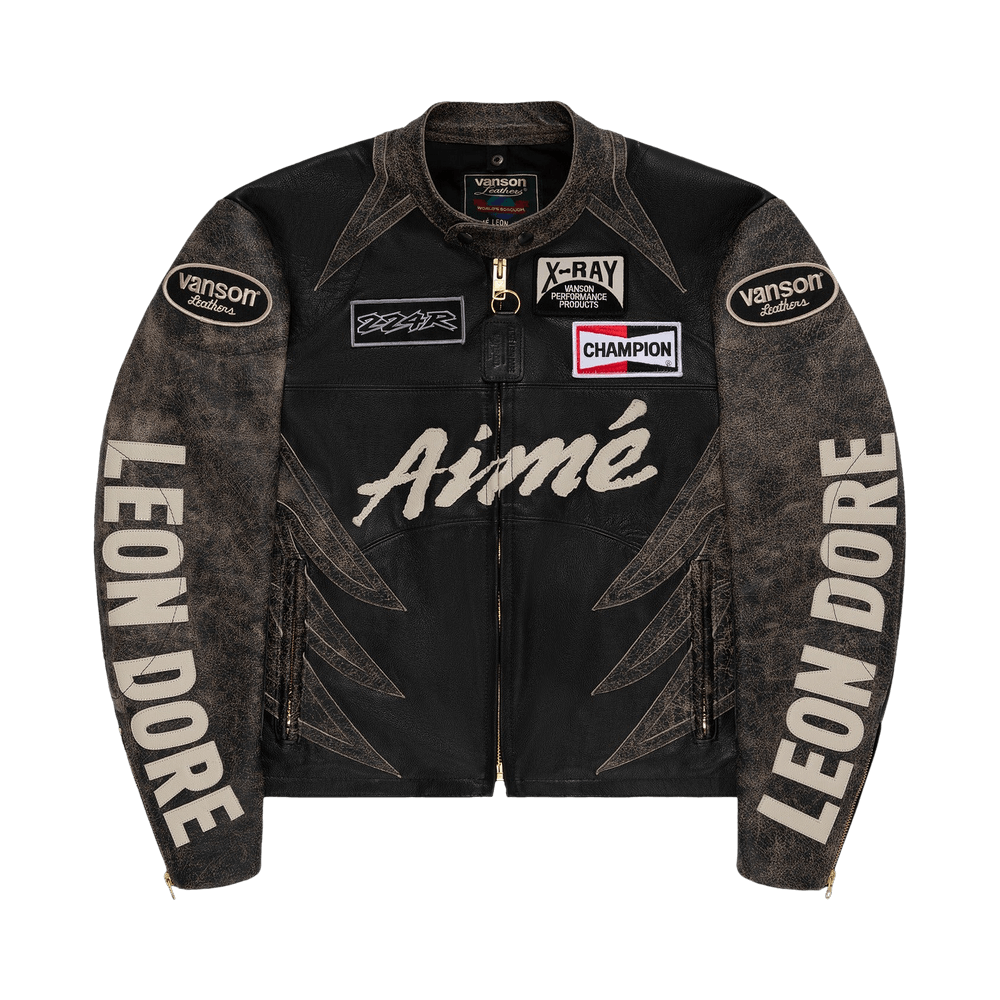 Buy Aimé Leon Dore x Vanson Distressed Leather Moto Jacket 'Jet