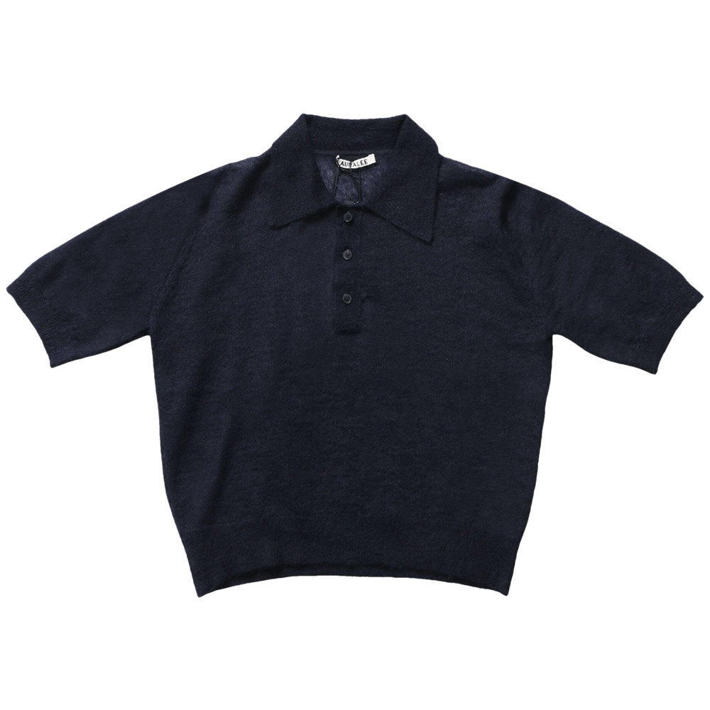 Buy Auralee Kid Mohair Sheer Knit Polo 'Navy' - A25SP05FG