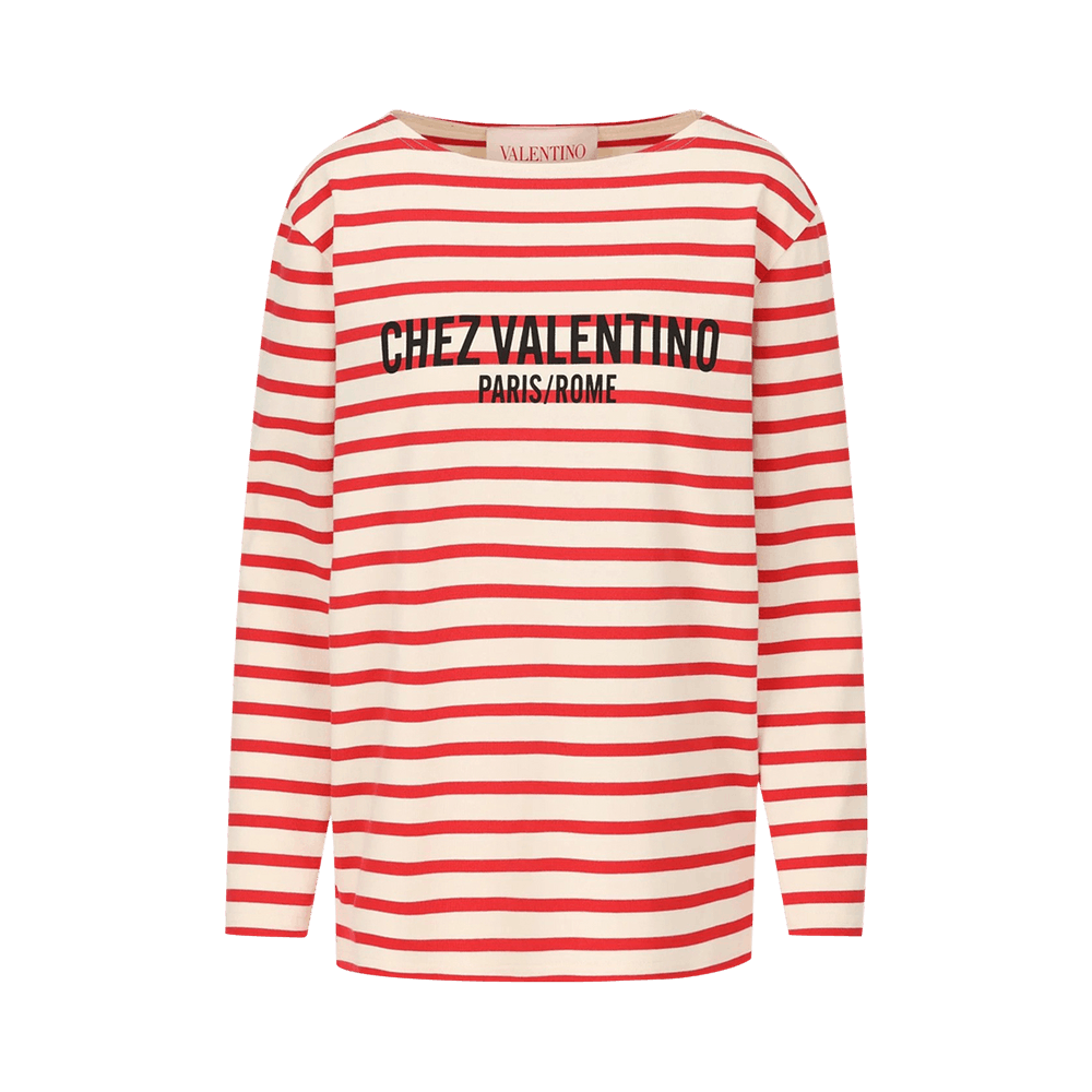 セール❣️VALENTINO ストライプ 長袖トップス　レディース Buy Valentino Striped Long-Sleeve T-Shirt 'Avorio/Rosso