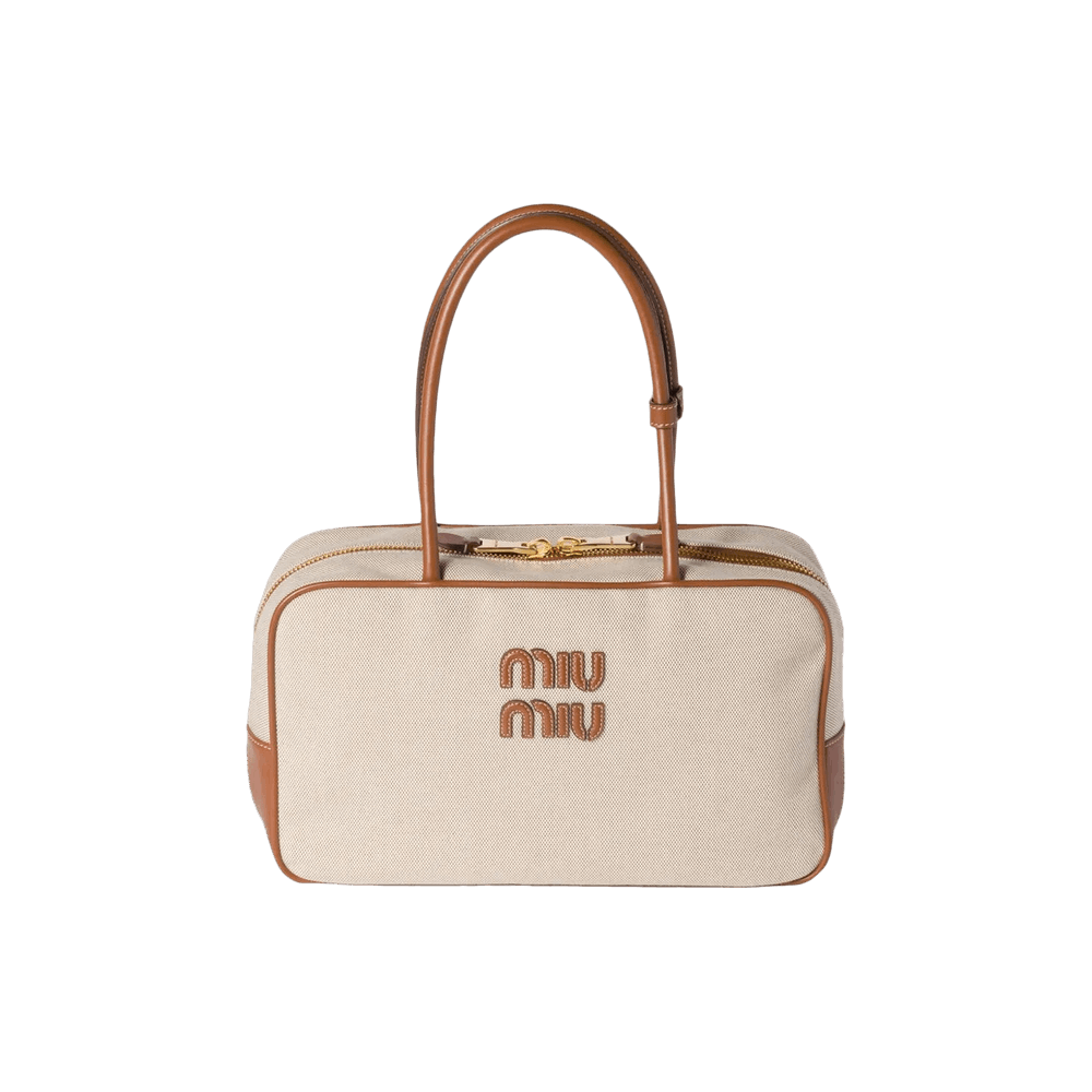 Miu Miu| (5BG231 ACRN F062F) Buy Miu Miu Contrast Beau Canvas Bag 'Beige/Brandy' - 5BB163