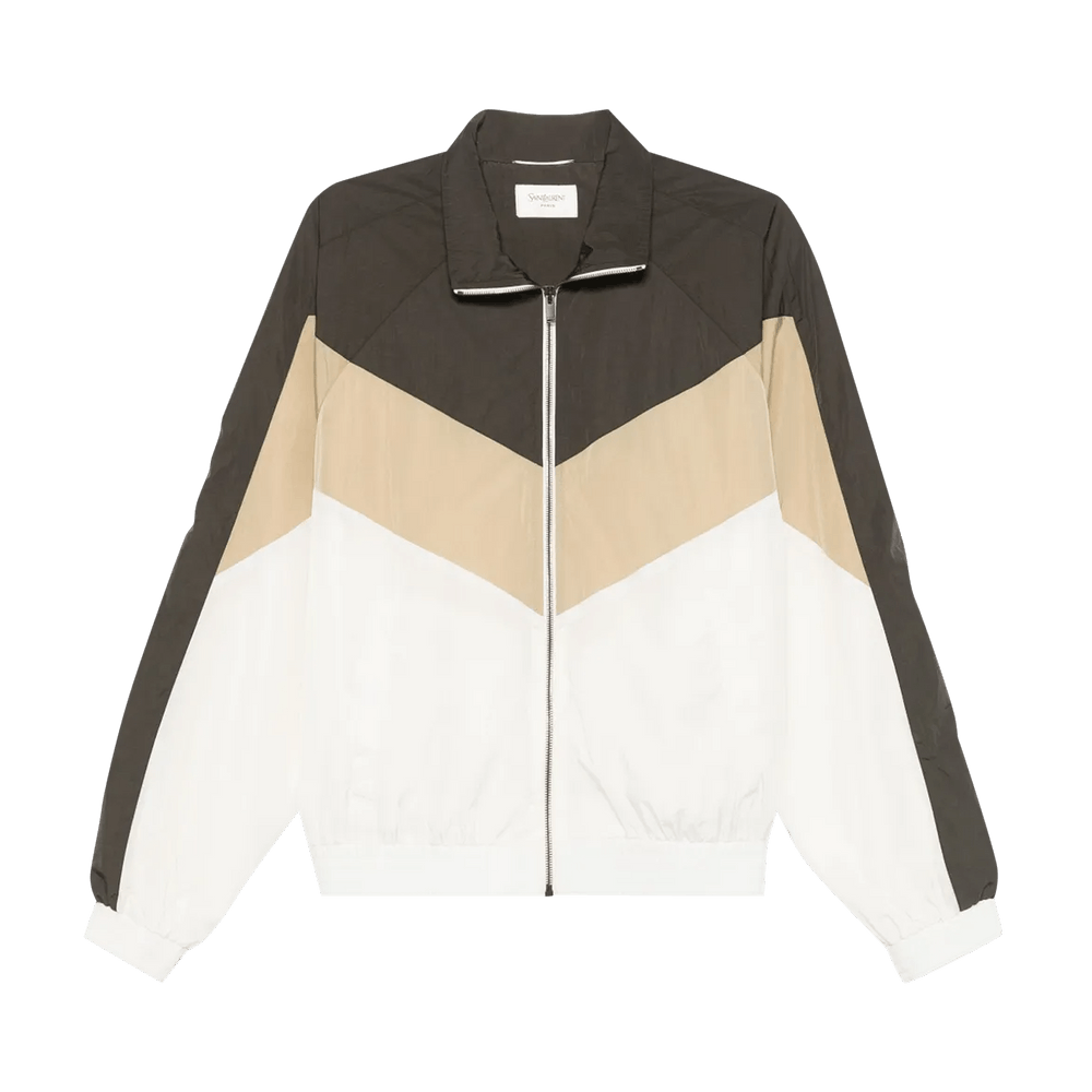 Buy Saint Laurent Zip-Up Long-Sleeve Jacket 'Ecru/Brown' - 820196