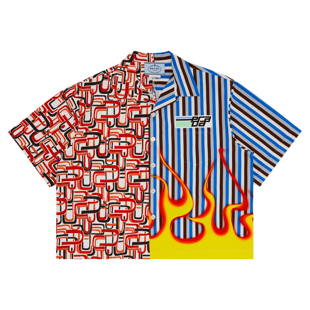 Buy Pre-Owned Prada Split Flame Double Match Bowling Shirt 'Blue
