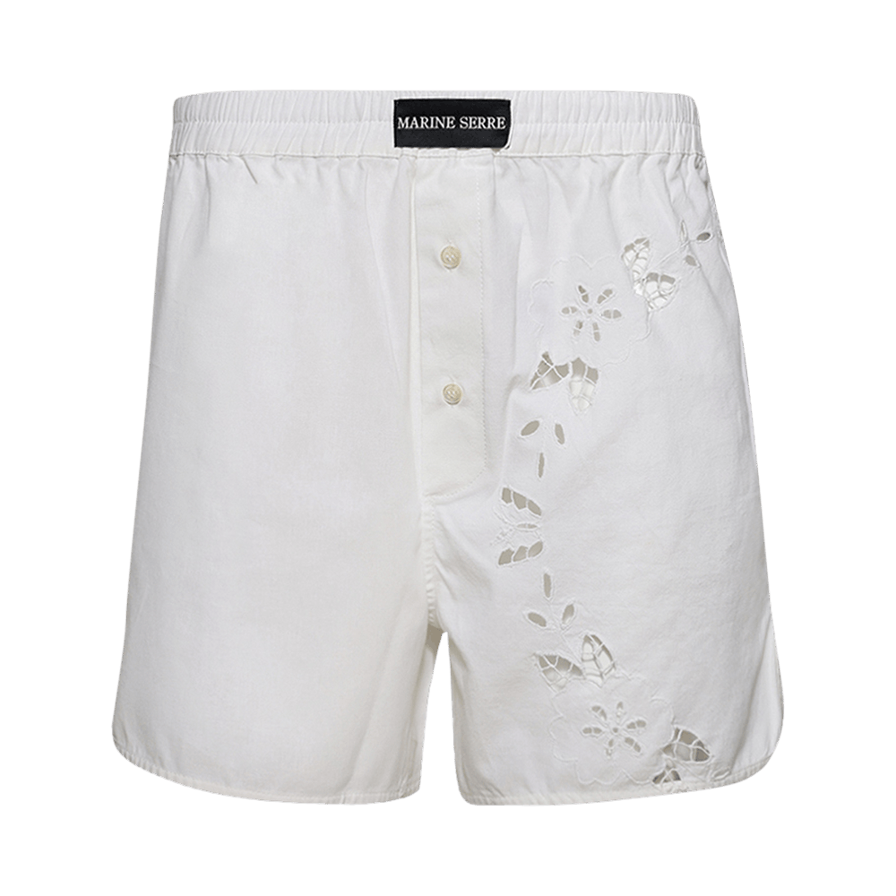 Buy Marine Serre Regenerated Household Linen Short 'White Buy Marine Serre Regenerated Household Linen Short 'White
