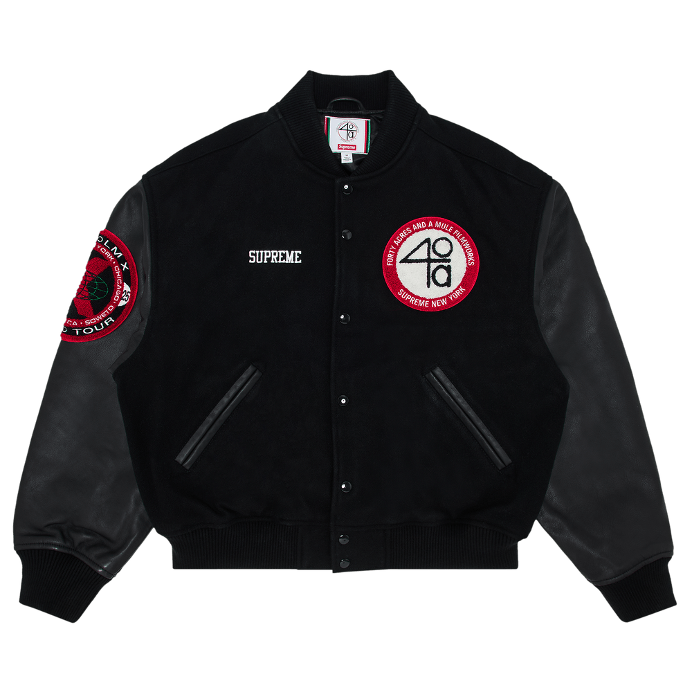 Buy Supreme x 40 Acres Malcolm X Varsity Jacket 'Black