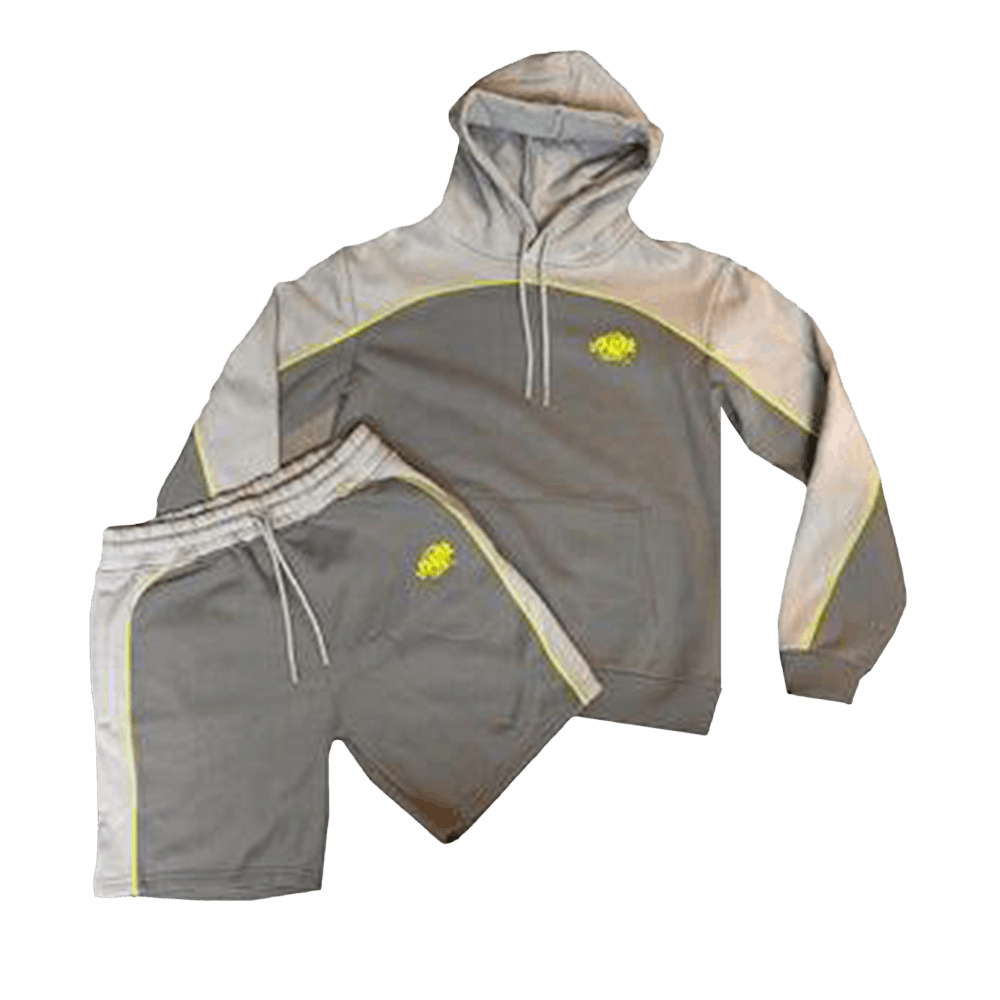 Buy Syna World Pipe Hoodie & Short Set 'Grey/Yellow' - 11983