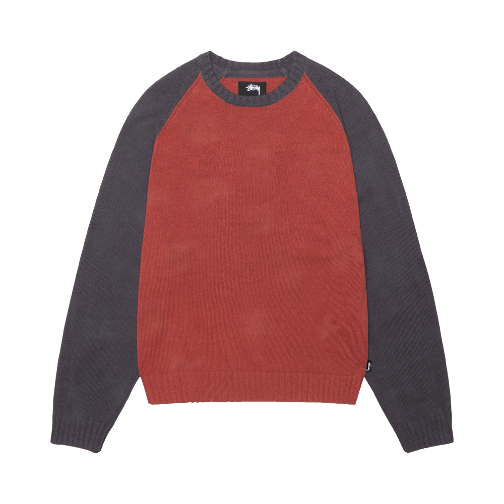 Buy Stussy Colorblocked Raglan Knit Crew 'Brick' - 117264