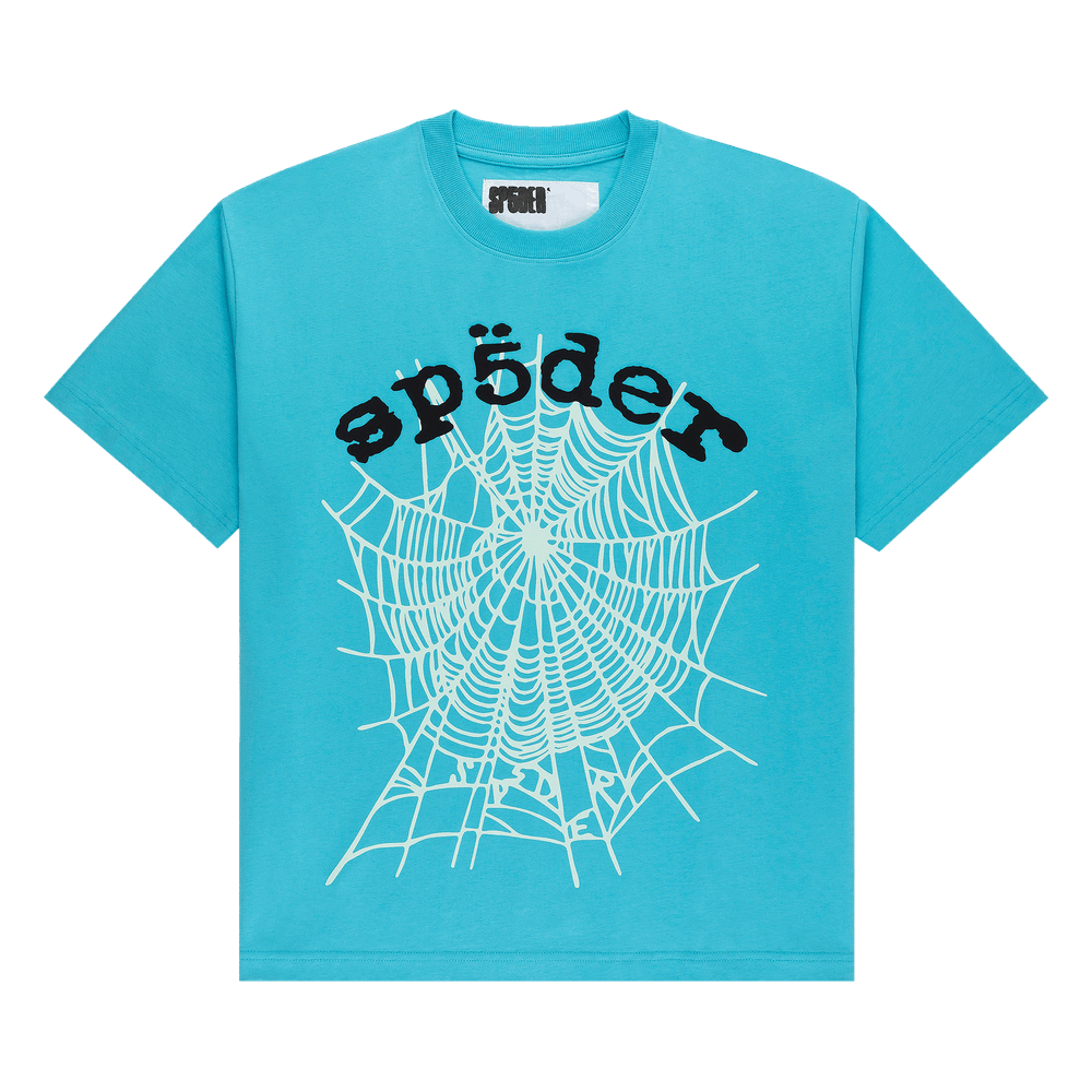 Buy Sp5der OG Web V2 Tee 'Cyan' - TE013SS25CYA | GOAT