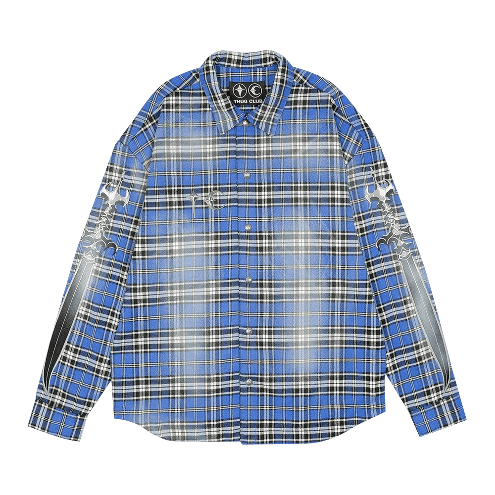 Buy Thug Club Arab Sword Flannel Shirt 'Blue' - TC24SH2001BL | GOAT