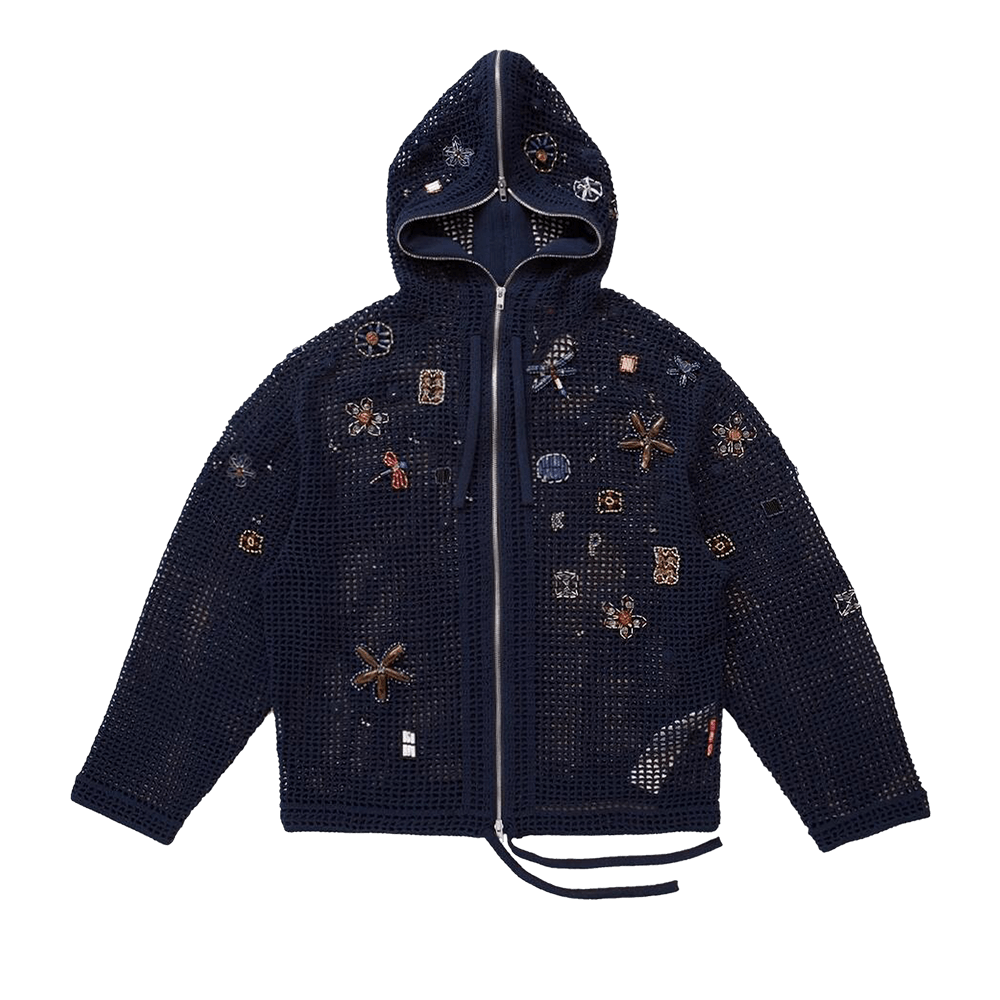 Buy Kenzo L-Elevated Crochet Embellished Full Zip Hoodie 'Navy