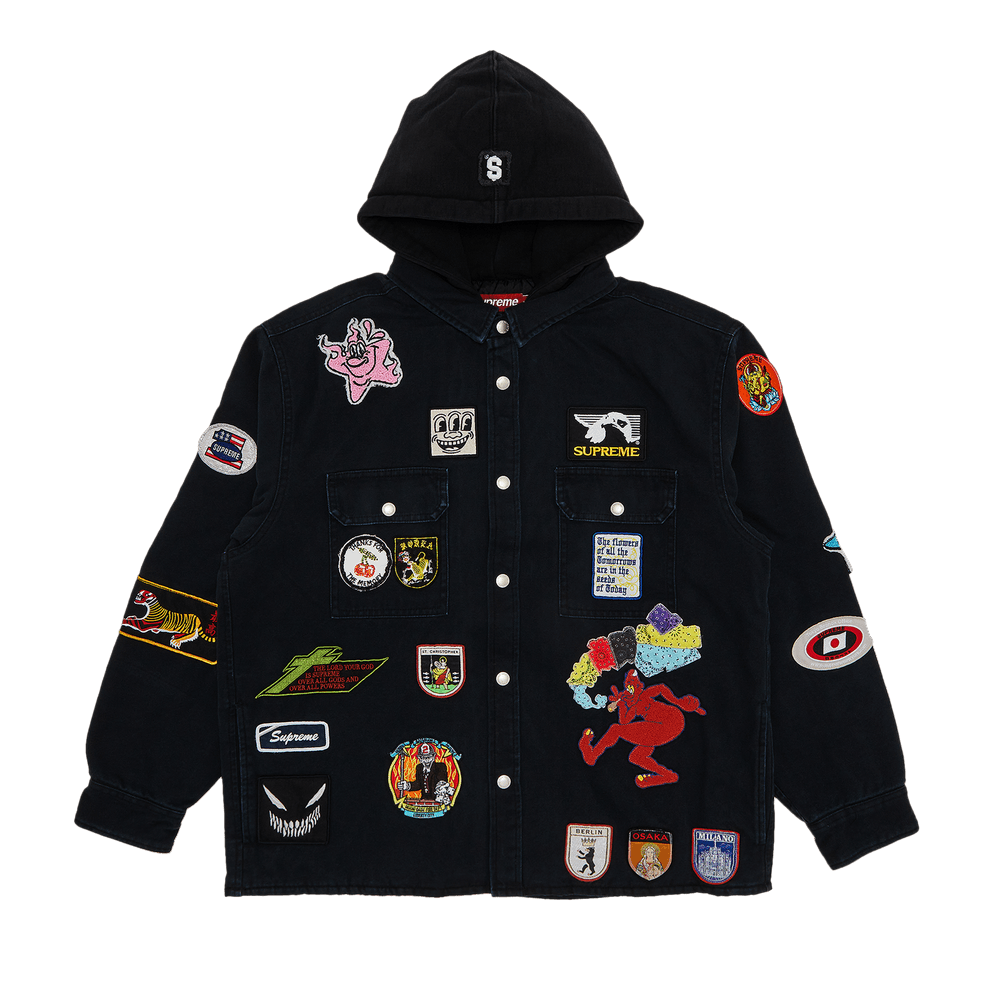 Buy Supreme Patches Hooded Zip Up Shirt 'Black' - SS25S30