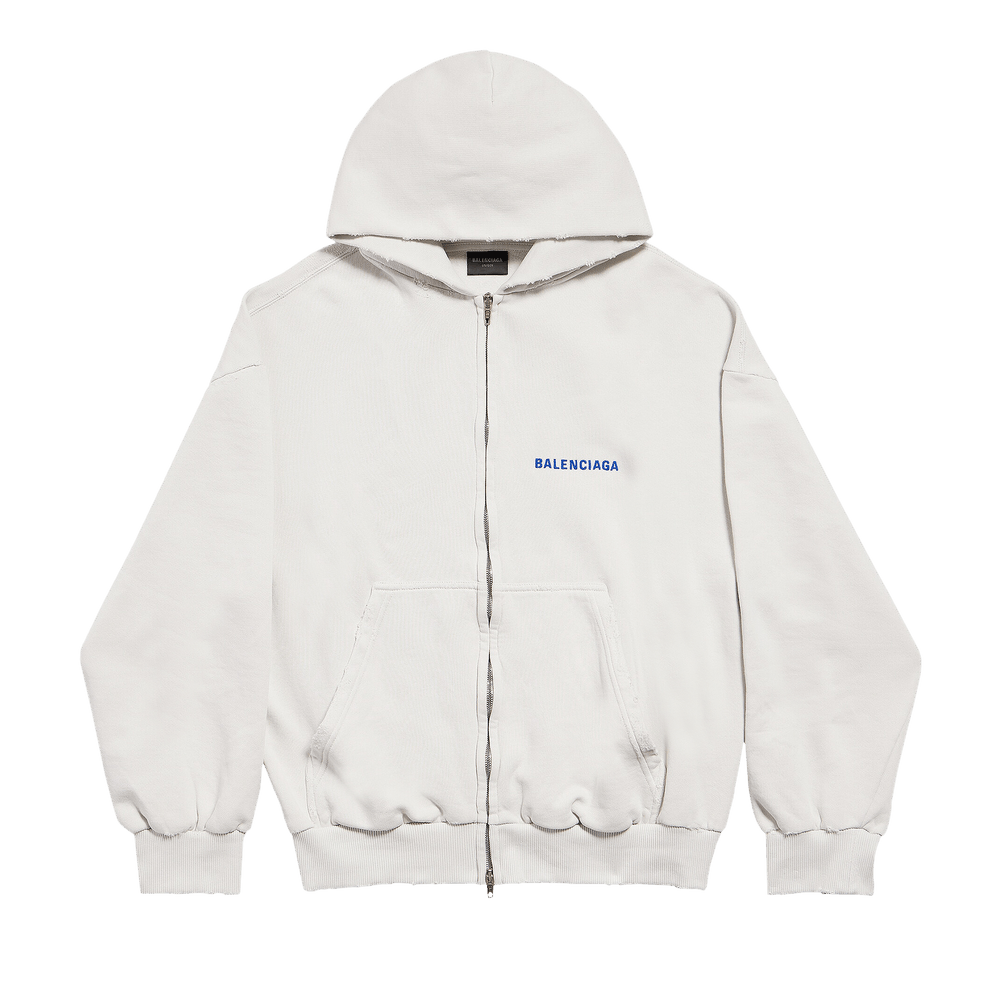Buy Balenciaga Logo Embroidered Zip-Up Hoodie 'Dirty White