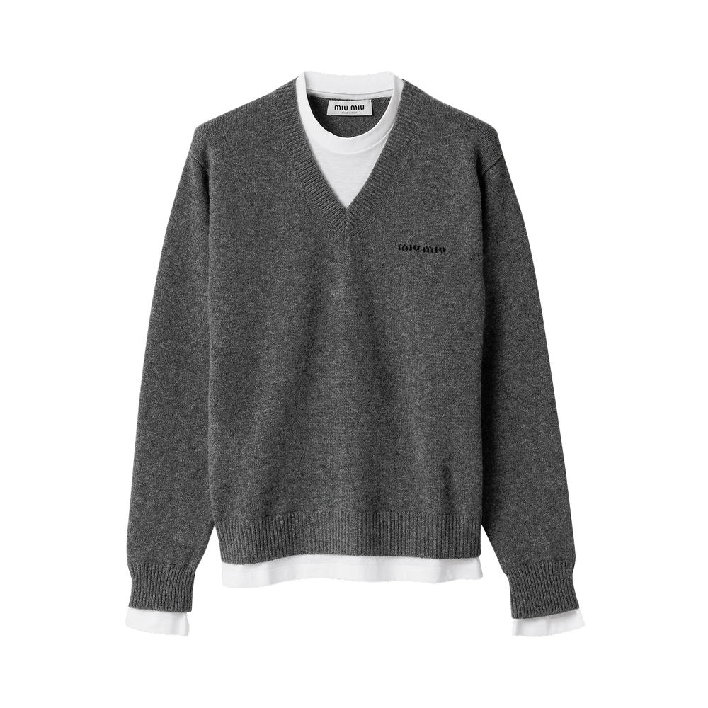 Buy Miu Miu Cashmere V-Neck Sweater 'Slate Grey' - MMLB61