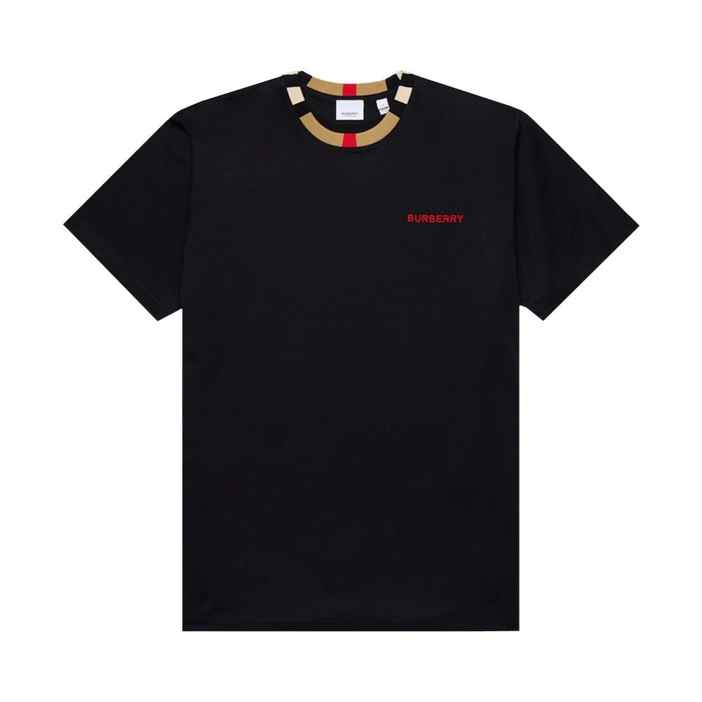 Buy Burberry Icon Stripe Trim Cotton T-Shirt 'Black' - 8069538 | GOAT