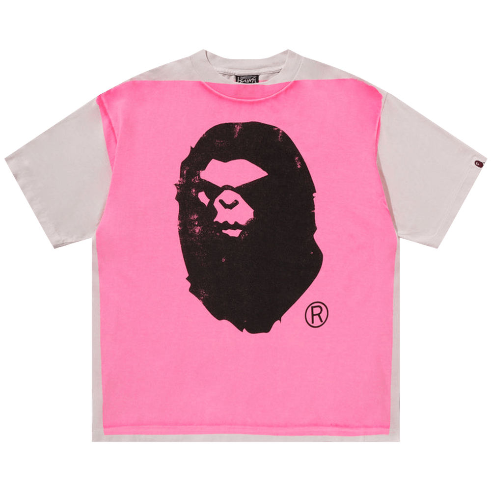 Buy BAPE x SAINT Mxxxxxx Mad Face Handprinting Tee 'White/Pink