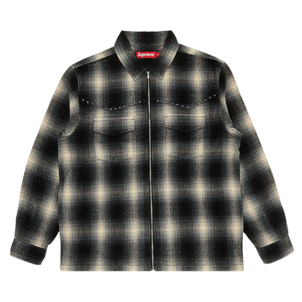 Buy Supreme Studded Shadow Plaid Zip Up Shirt 'Black