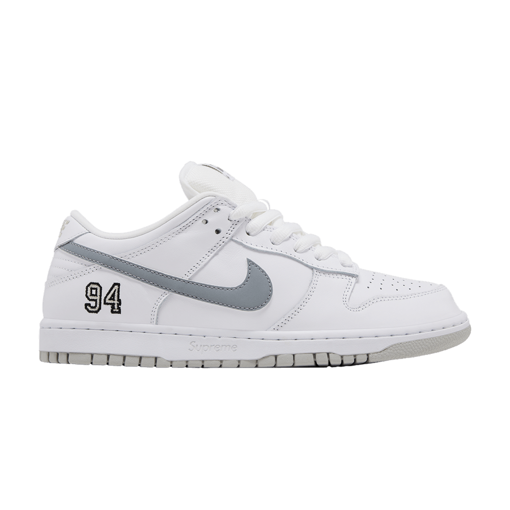 Buy Supreme x Nike Dunk Low SB 'White Metallic Silver' - HQ8487