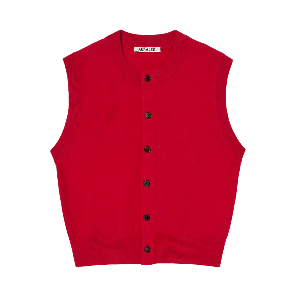 Buy Auralee High Twist Wool Knit Vest Top 'Red' - A25AV06CK RED | GOAT