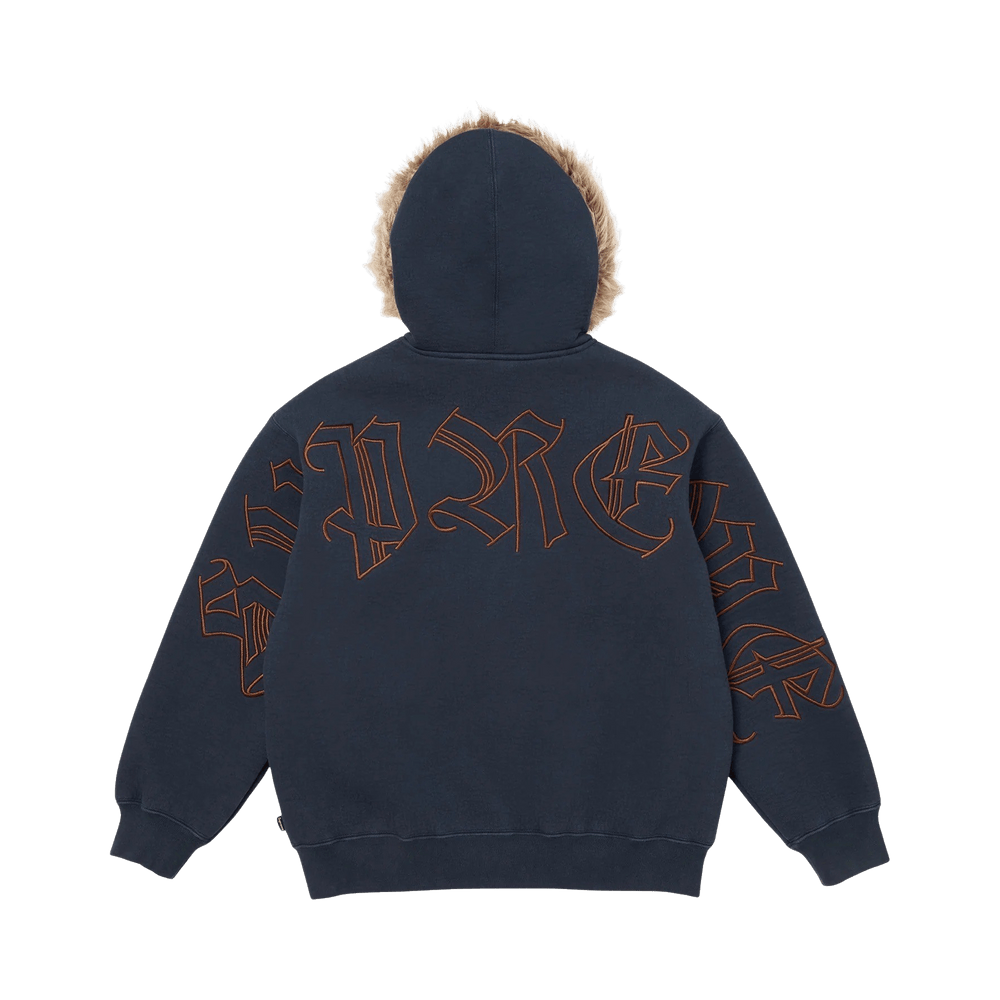 Buy Supreme Faux Fur Zip Up Hooded Sweatshirt 'Navy' - FW25SW23
