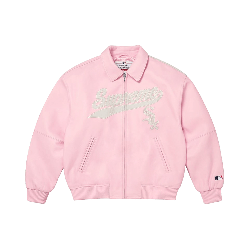 Buy Supreme x Chicago White Sox Leather Varsity Jacket 'Pink