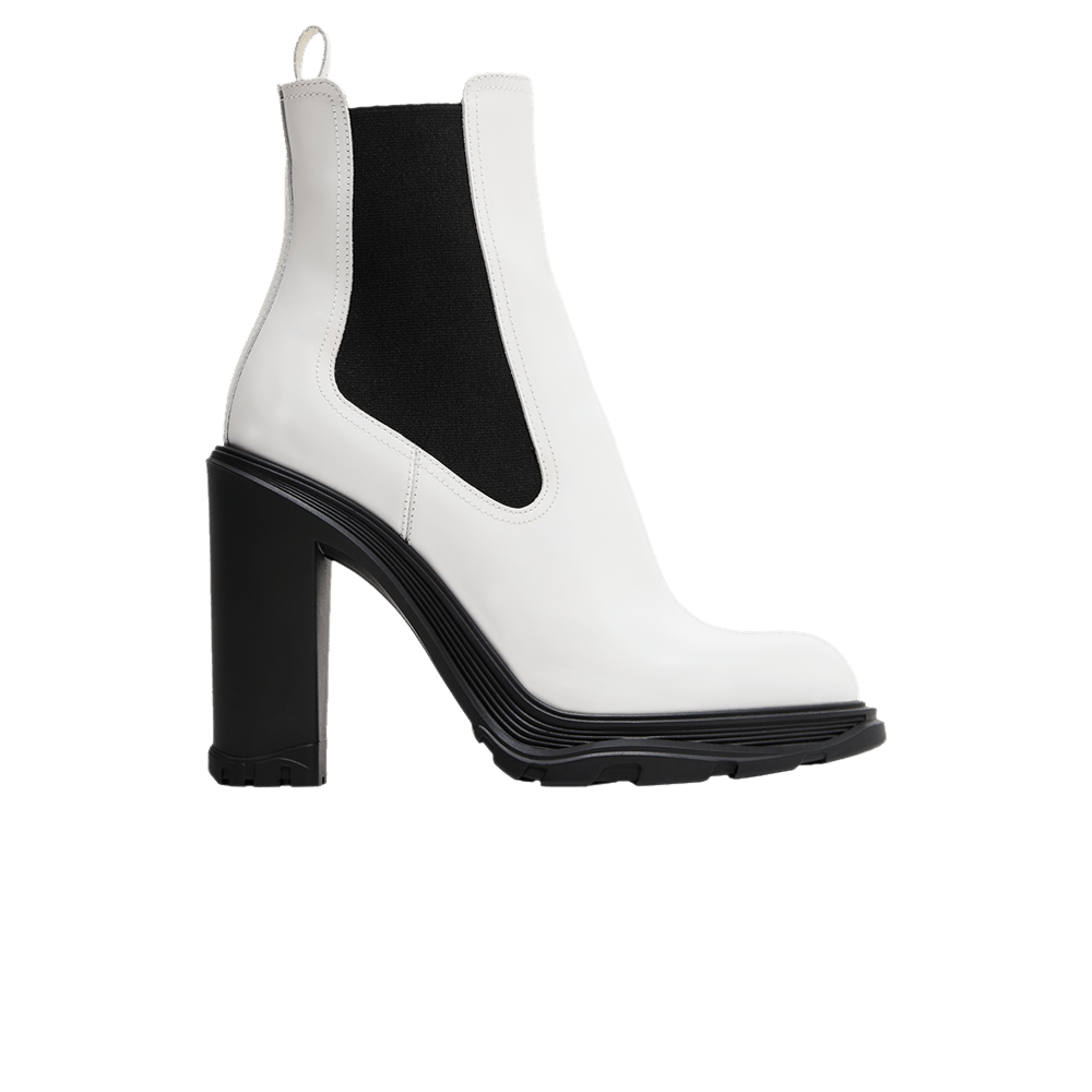 Alexander McQueen Wmns Tread Slick Heeled Chelsea Boot 'Ivory Black'