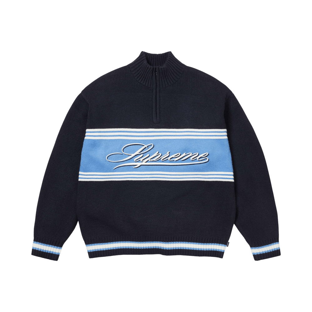 Buy Supreme Script Stripe Half Zip Sweater 'Navy' - FW25SK42 NAVY