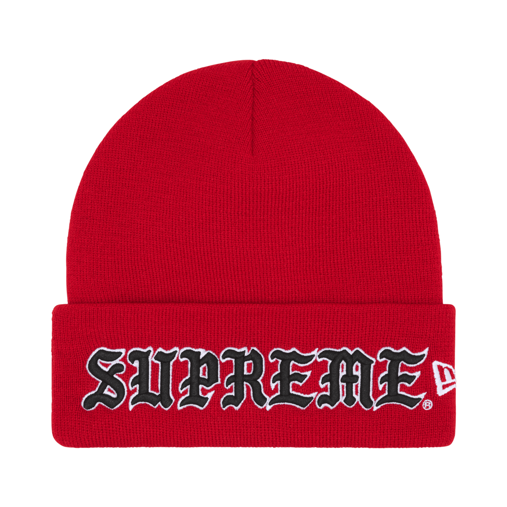 Buy Supreme New Era Old English Beanie 'Red' - FW25BN65 RED | GOAT