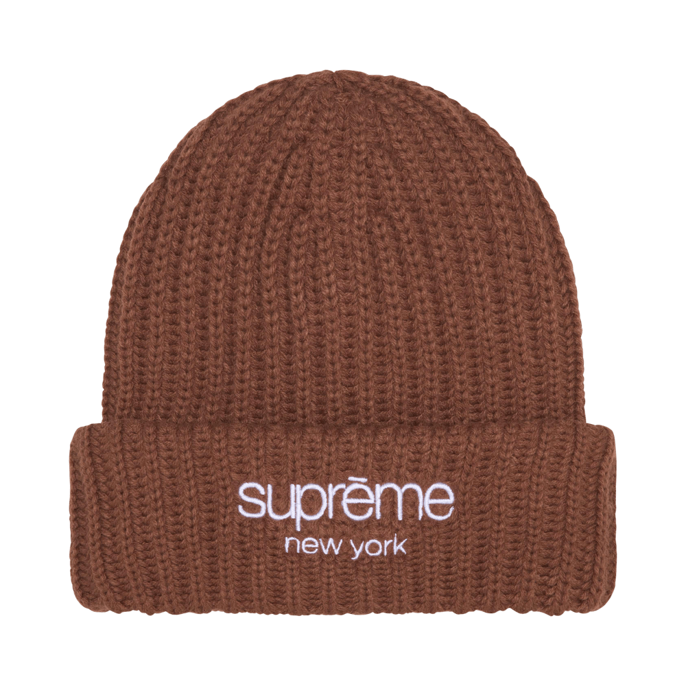Buy Supreme Chunky Rib Classic Logo Beanie 'Brown' - FW25BN42