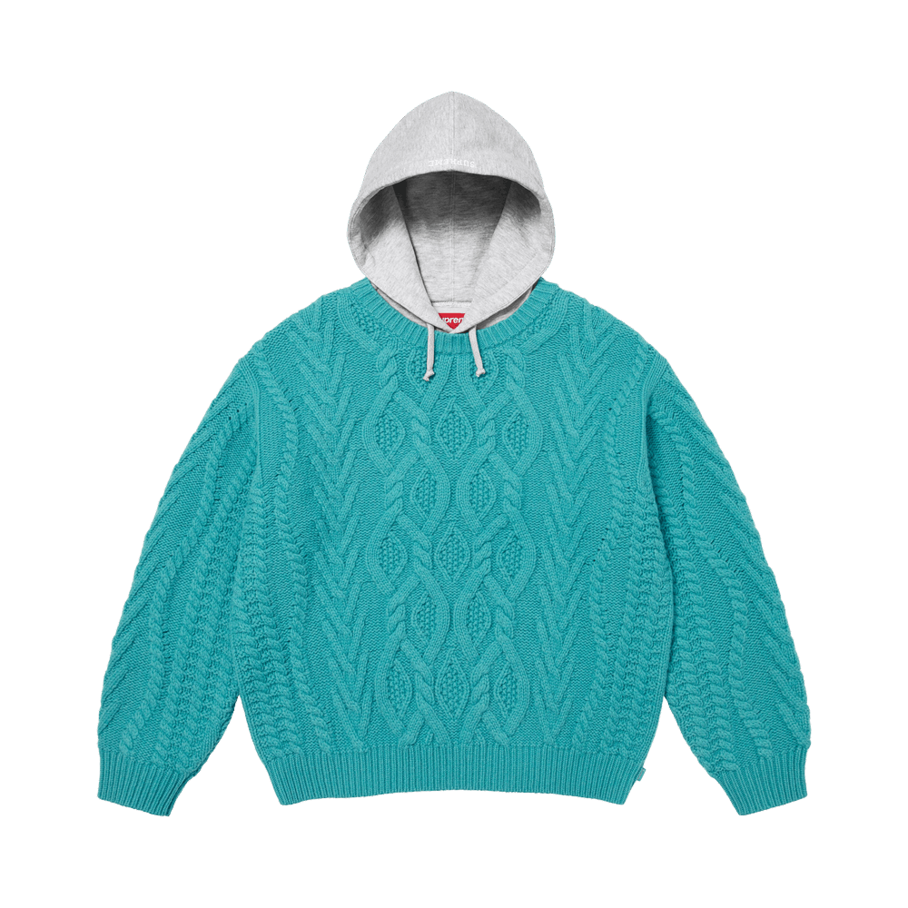 supreme◾️ Cable Hooded Sweater Supreme Cable Hooded Sweater Teal Price in India | Culture Circle