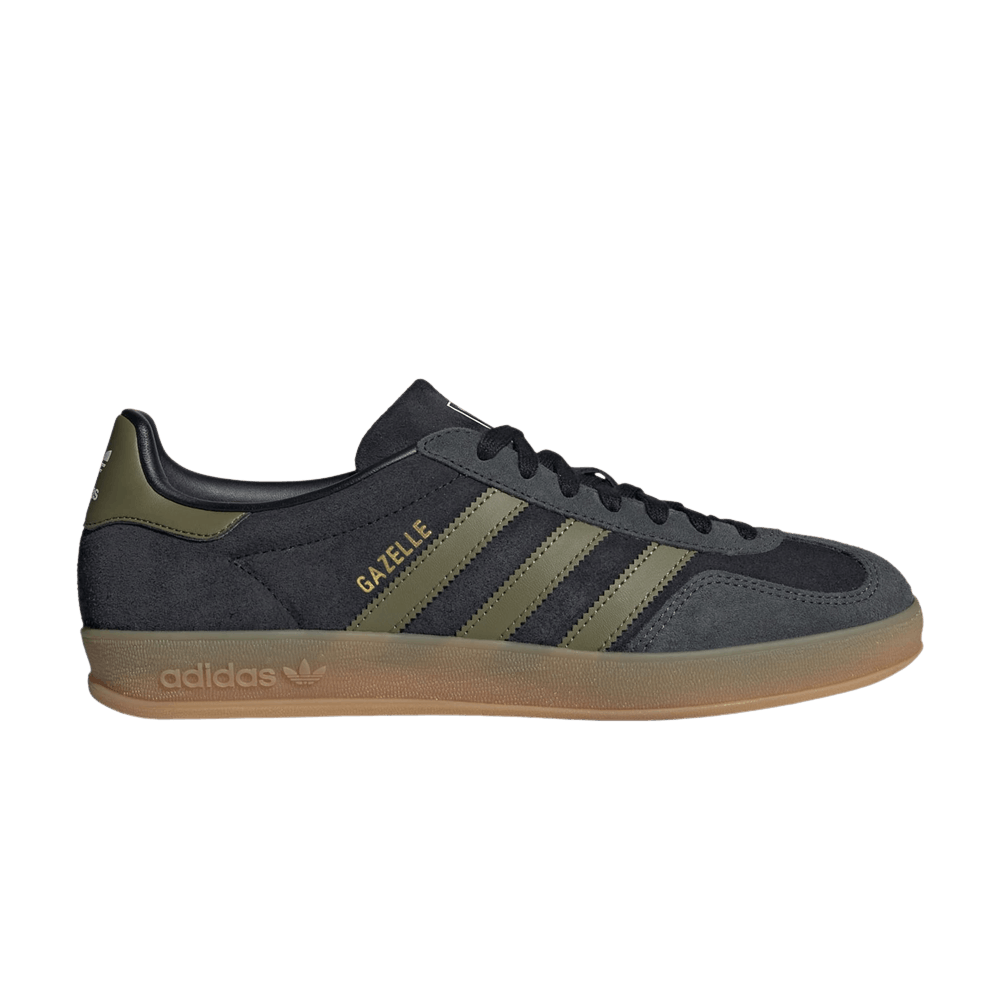 adidas Gazelle Indoor Shoes - Men's - Core Black / Focus Olive Green / Carbon - 11.5