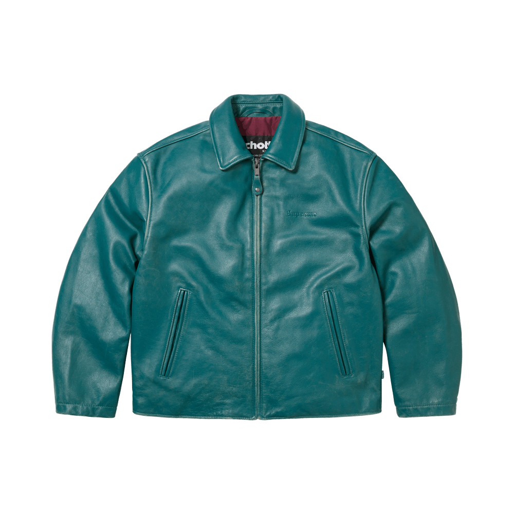 Buy Supreme x Schott Leather Racer Jacket 'Teal' - FW25J74 TEAL | GOAT