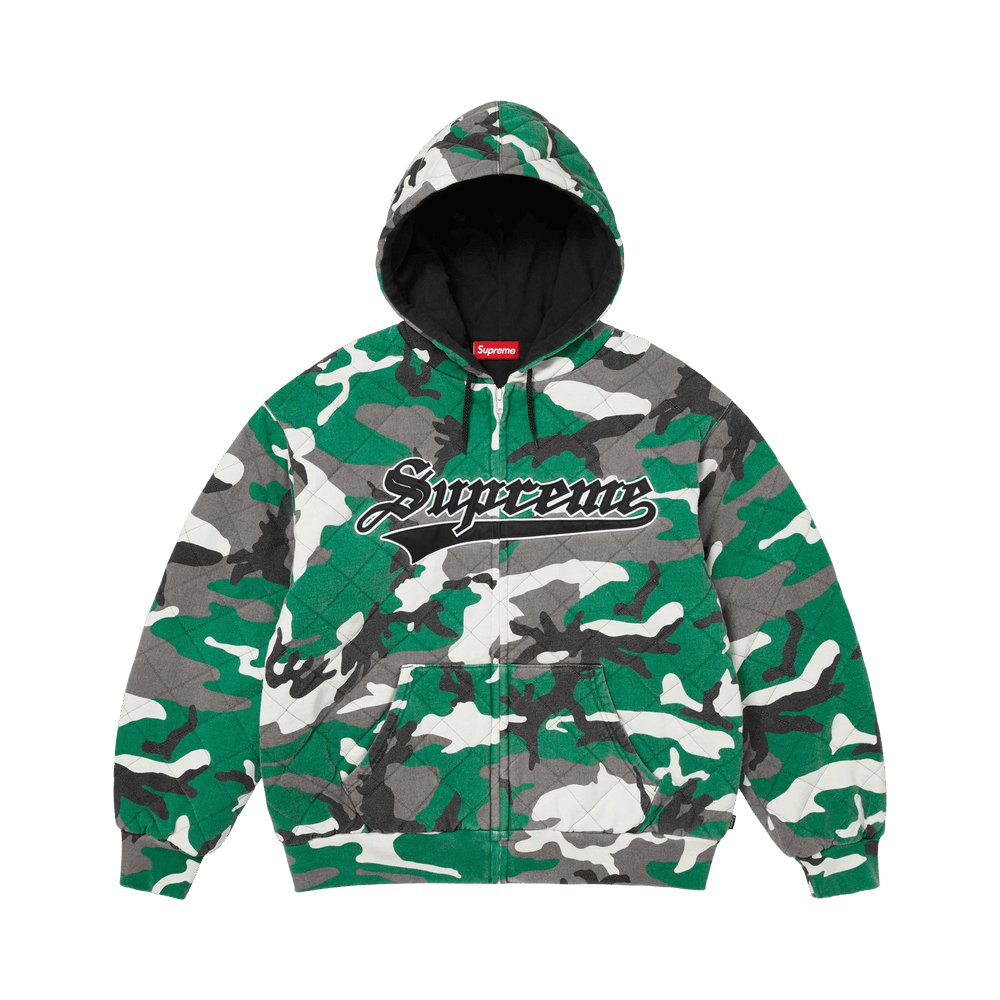 Buy Supreme Quilted Zip Up Hooded Sweatshirt 'Green Camo
