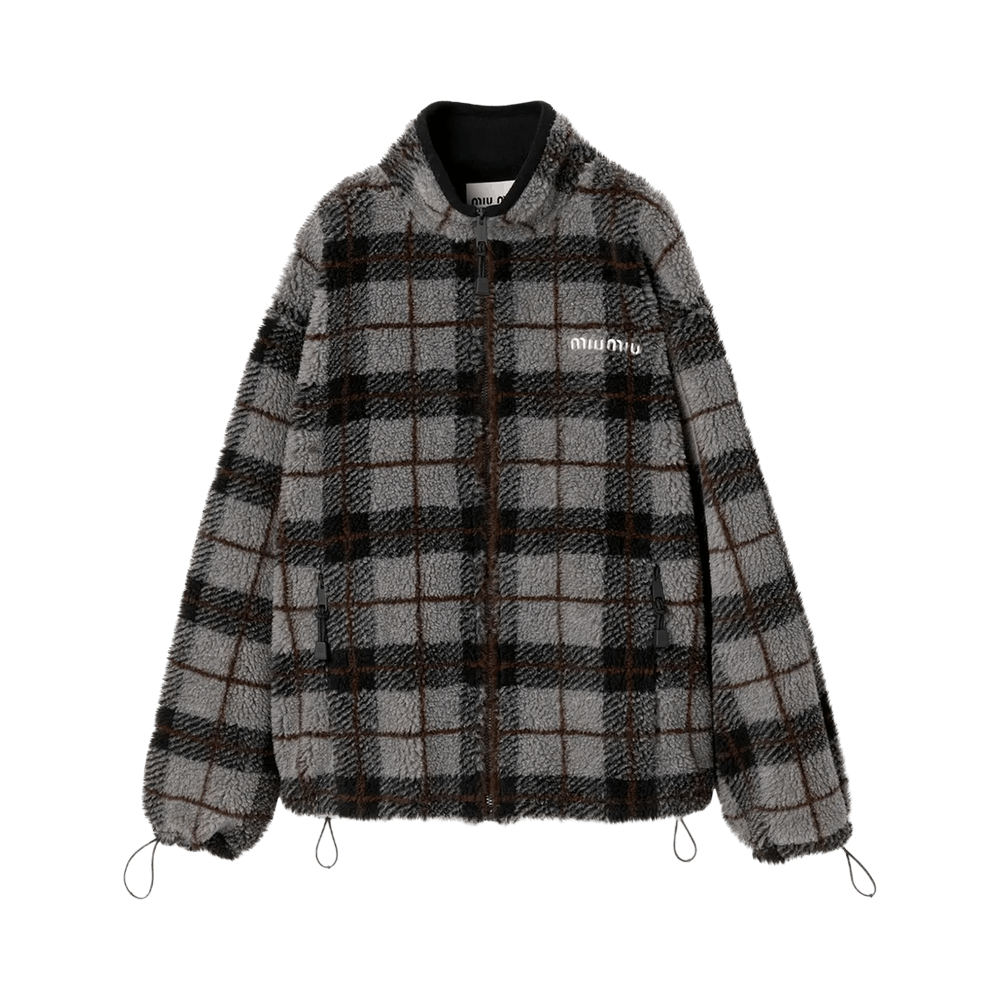 Buy Miu Miu Check Teddy Zip Up Sweatshirt 'Grey/Black' - MJL042
